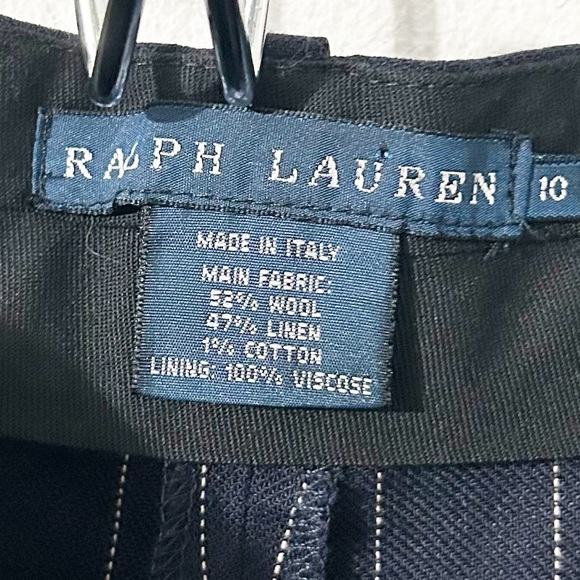 Ralph Lauren Navy and Pinstripe Wide Leg Cuffed Trousers Wool Linen Blend 💙🤍 - Picture 9 of 10